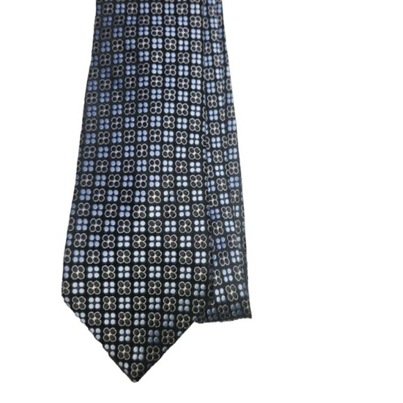Pronto Uomo Geometric Necktie Men's Silk Tie 100% Silk Tie Blue and Black - Picture 6 of 6